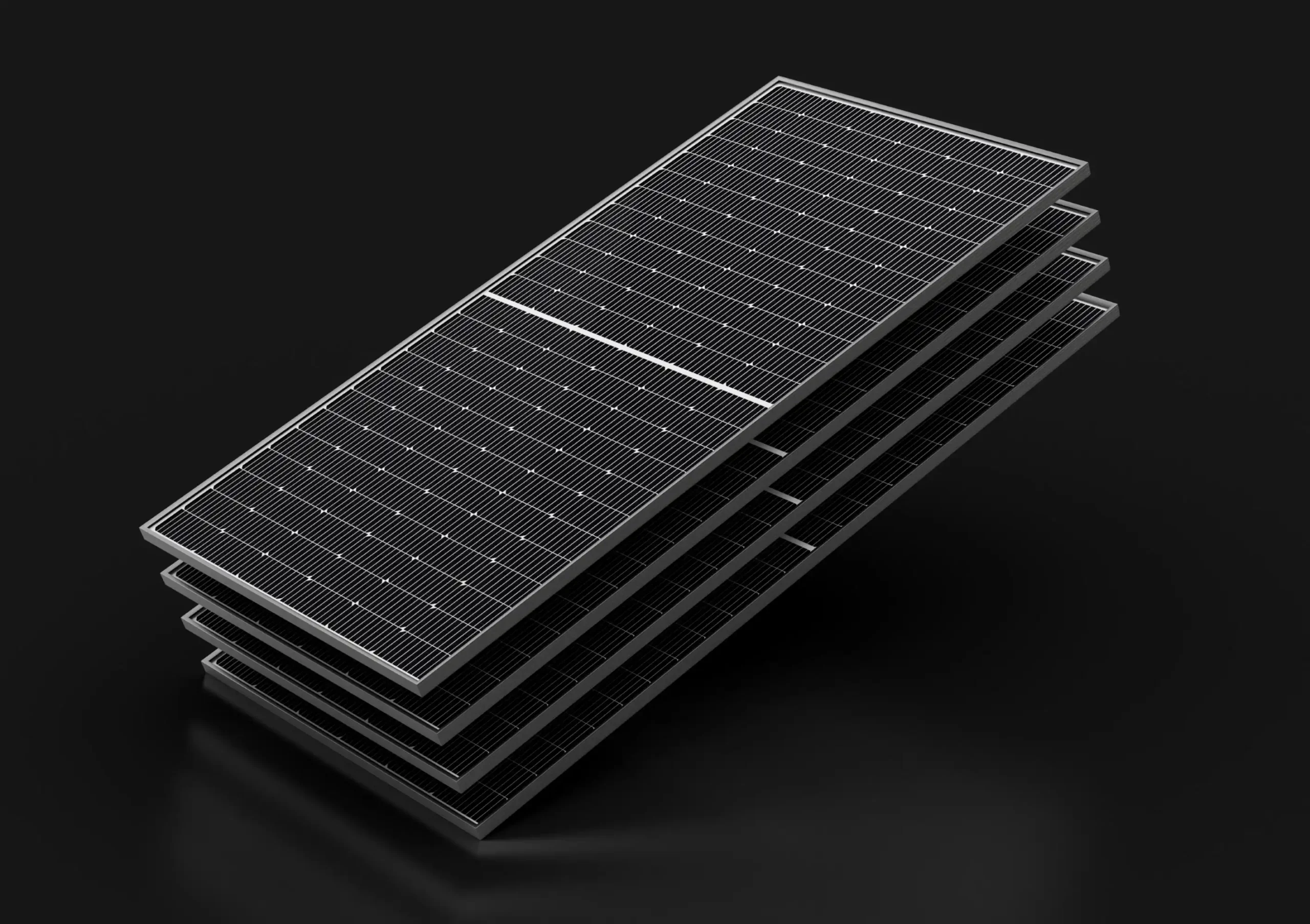 3d four photovoltaic solar panels isolated black background 3d illustration Web H scaled